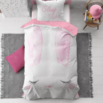 Voodipesukomplekt, puuvillane, valge roosaga, "Cute Bunny"