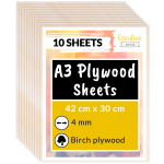 10 x A3 kasevineerist plaadid Creative Deco Wood lehed 4 mm, 420 x 300 x 4 mm, kaunistamiseks, modelleerimiseks.