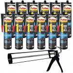 12x Pattex One4All l&auml;bipaistev 290g montaažiliim + skeletiliimi pigistaja