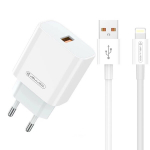 Kiirlaadija Jellico AK-165 USB 22.5W QC 3.0 1x USB (5-12V) + USB Lightning Kaabel 1m Valge