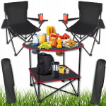 Kokkupandav turismilaud + 2 kokkupandavat musta k&auml;mpingutooli