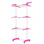 Kokkupandav Riidekuivatusrest ratastel &ndash; 3-korruseline, 75&times;50&times;170 cm, roosa