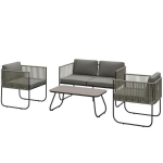 Pol&uuml;rottingist aiam&ouml;&ouml;blikomplekt Lounge-komplekt, diivani, tugitooli, laua ja patjadega, ilmastikukindel, 116 x 60 x 69 cm, Pruun+Tumehall, Tamsiai pilka
