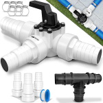 Bypass komplekt basseinile, 12-osaline - l&auml;bim&otilde;&otilde;t 32 ja 38 mm &uuml;hendus | 3-suunaline ventiil ja abs adapter | 6 x voolikuklambrid ja 8 m isolatsiooniteip - ideaalne liivafiltris&uuml;steemidele, soojuspumpadele ja basseini k&uuml;tmisele