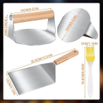 Smash burgeri komplekt, roostevabast terasest grill-labidas ja 14 cm burgeripress puidust k&auml;epidemetega, suur grill-labidas, labidas, smash burgeri press &otilde;ue, siseruumides, teppanyaki, bbq, steigi, pitsa jaoks