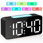 Digitaalne &auml;ratuskell magamistuppa, 7 v&auml;rvi &ouml;&ouml;valgustus, 2 USB-laadimisporti ja reguleeritava heledusastmega LED-ekraan