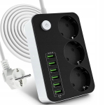 Pikendusjuhe pistikupesa riba 2m 3 pesa + 6x usb l&uuml;liti