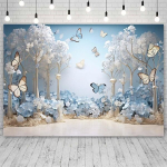 Aibiin kevadise aia fototaust 210x150cm sinised lilled liblikas laste s&uuml;nnip&auml;evapeo portreekaunistuse taust fotostuudio rekvisiidid