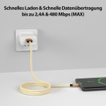 Jamega 3 m Premium Micro Usb kaabel | Nailonist punutud Usb laadimiskaabel Micro Usb seadmetele, &uuml;hildub Samsungi, Htc, Huawei, Sony, Nokia, Kindle, Ps4 Xboxi kontrolleriga - kuldne