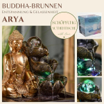Zen'light Buddha Arya purskkaev - eemaldatav siseruumide purskkaev - kingitused - dekoratiivne ese Zen budism - laua purskkaev Led valgus - suletud tsirkulatsioon - pruun ja kuldne - k 26 cm