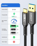 Sunguy usb c kaabel, [2 tk 1,5 m] usb c kuni usb 10 gbps type c kaabel ja nailonist punutud andmekaabel, &uuml;hildub iphone 16/15 pro max, galaxy s24 s23, android car black