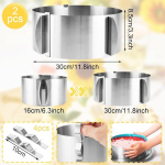 Ldhhyh 2 koogivormi komplekt, reguleeritav 8,5 cm k&otilde;rge, roostevabast terasest koogivorm, reguleeritav 16-30 cm, reguleeritav koogivorm k&uuml;psetamiseks, koogivormid 2 kinnitusklambriga, reguleeritav koogivorm k&uuml;psetamiseks