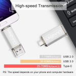 Leizhan usb m&auml;lupulk 128gb type c m&auml;lupulk otg m&auml;lupulk 2-in-1 flash drive usb 3.0 pen drive pc/s&uuml;learvuti/m&auml;rkmiku ja muude usb-c jaoks (128gb, h&otilde;bedane)