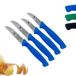 Solingen 4-osaline noakomplekt: 2 x teravad k&ouml;&ouml;giviljanoad, sirge tera, 2 x t&auml;psed koorimisnoad, kumer tera, k&ouml;&ouml;gil&otilde;ikur, puuviljav&otilde;rk, roostekindel, n&otilde;udepesumasinas pestav, sinine