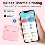 Ambesty mini printer, mobiilne fotoprinter, kaasaskantav mini fotoprinter, juhtmevaba fotoprinter, termoprinter, 13 rulli printeripaberi ja 5 v&auml;rvipliiatsiga, nutitelefoni bluetooth printer