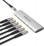 Ezquest Usb-c Slim Gen 2 6-in-1 adapter 1 Usb-c 4k/60hz video, 4 Usb-c Gen 2 10gbps ja 1 Usb-c Power Delivery 3.0