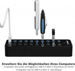 Sabrent 10-pordiline Usb 3.0 jaotur koos toiteadapteriga