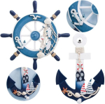 Tangger 23cm puidust rool ja 28cm puidust ankru seinakaunistus Vahemere stiilis mereteemaline kingitus magamistoa baari mereteemaline seinakaunistus puidust k&auml;sit&ouml;&ouml;
