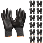 Gebol Micro Flex Touch 12 t&ouml;&ouml;kindapa komplekt puutefunktsiooniga, kerged kaitsekindad meestele ja naistele, suurus M (suurus 8), must, 12 paari pakendis