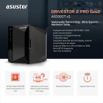 Asustor Drivestor 2 Pro Gen2 As3302t v2, 2 pesaga Nas-korpus, v&otilde;rgusalvesti, 1.7ghz neljatuumaline, 2.5gbe port, 2gb Ram Ddr4, v&otilde;rguga &uuml;hendatud salvestusseade pilvesalvestuseks (ilma kettata)