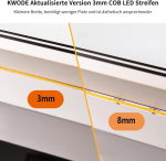 Kwode led riba soe valge 3 m, 12 v 3000 k dimmerdatav cob led riba 3 mm laiune, 384 ledi/m paindlik valgusriba koos toiteploki ja rf-puldiga elutoa magamistoa k&ouml;&ouml;gi kaunistamiseks