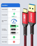 Sunguy usb c kaabel, [2 tk, 3 m] usb c kuni usb 5 gbps type c kaabel ja nailonist punutud andmesidekaabel usb c, &uuml;hildub iphone 16/15 pro max, galaxy s24 s23, pixel 8/8 pro, android auto, punane