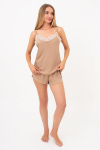 Naiste kortsustatud siidist pidžaama CREME FOLD 6025/051 Giulia, v&auml;rv creamy beige