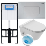 6-in-1 WC komplekt: VIBA Azul Tornado WC bideefunktsiooniga + SLIM-istmiku pehme sulgumisega + peidetud raam JAPAR Promicro nupuga, topeltveevool 3/6 l