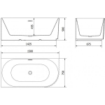 Vann Mexen Gia, vasak, 150 x 75 cm, valge matt + harjatud nikkel &uuml;levool