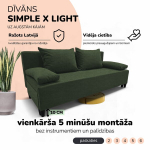 Kahe kohaline lahtik&auml;iv diivan Simple X Light ilma k&auml;etugedeta, Podrez, t&uuml;rkiisroheline