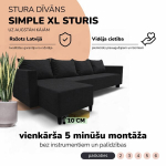 Klassikaline suur nurgadiivan Simple XL Sturis Grafiit