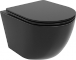 Mexen Lena wc potita Rimless Tornado koos slim aeglaselt langeva duroplastist musta mati kaanega - 30221085T, 49x36x34 cm