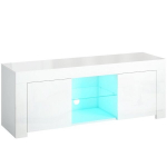 LED-valgustusega TV-kapp, 2 ust, klaasriiul, valge, 1 tk.