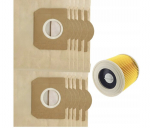 Tolmuimeja tolmukotid ja filter Karcher WD2/WD3/MV3 jaoks, 10 tk.