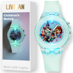 Laste k&auml;ekell LIVMAN KR-3257 multifilmiprintsessi teemal, v&auml;rviliste LED-tulede ja komplektis oleva CR2025 patareiga