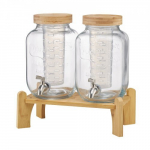 Joogidosaator, 2 tk klaasist joogidosaatorid 30x15x24.4 cm, l&auml;bipaistev, puidust alus