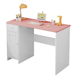 Valge kirjutuslaud roosa lauaplaadi, sahtli ja kapiga t&uuml;drukutele, loft 110 cm x 50 cm