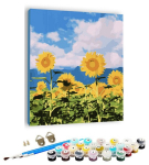 Numbrite j&auml;rgi maalimine &ndash; pilt, v&auml;rvid, pintslid, komplekt - Sunflower and the sky