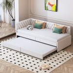 Pikendatav diivanvoodi 90x200cm - Lahtiv&otilde;etav diivanvoodi - Teismelise voodi - Samet - Beež