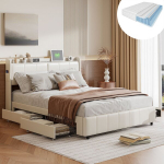 Voodi 160&times;200CM, madratsiga, 4 sahtliga, USB-pesaga, valge, PU