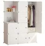 Valge moodulaarne riidekapp, 12 riiulit, suur mahutavus riietele