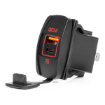 Veekindel telefonilaadija punase LED-valgustusega, USB + USB C QC3.0 12/24V AMIO-04229