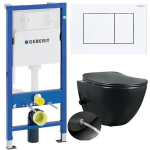 DOMOTECHNIKA komplekt: CREAVIT Freedom WC-pott koos bideega 51X35,5 cm, riputatav ja istmega, mattmust + raam ja GEBERIT nupp, valge