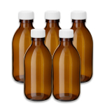 Pruun klaaspudel 200 ml PP28 valge korgiga, 5-osaline komplekt