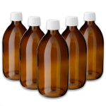 Pruun klaaspudel 500 ml PP28 valge korkiga &ndash; 5-osaline komplekt