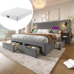 T&auml;iskomplekt magamistoam&ouml;&ouml;blile 160x200 cm, polsterdatud voodi, 2 &ouml;&ouml;kappi, 4 sahtlit, LED, USB, hall