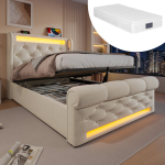&Uuml;heinimese pehme voodi LED-valgusti ja panipaigaga peatsiga 90x200 cm koos madratsiga 1 tk