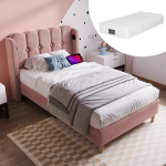 Pehme voodi 90x200 cm USB Type-C ja liistudest p&otilde;hjaga, roosa (madratsiga)