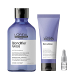 Loreal Blondifier Gloss Shampoo 300ml + Loreal Blondifier Conditioner 200ml + Loreal Aminexil Advanced 6ml UUSI, 3 pcs
