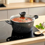 Kruus graniit klaasist kaanega GRANITICA 24 cm 36 l must Orion